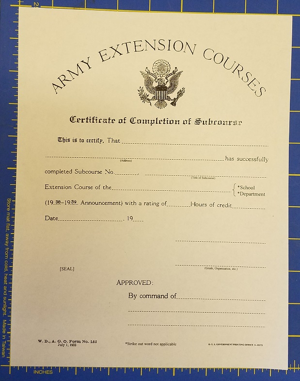 Army Extension Courses Certificate SERVICE OF SUPPLY