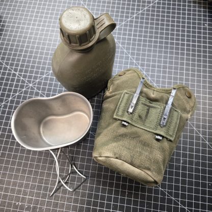 Vietnam Ear Canteen Carrier, Cup, and 1964 Dated Canteen