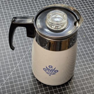 Corning Ware 6-Cup Percolator Coffee Pot- Cornflower Blue pattern, produced circa 1959–1970s