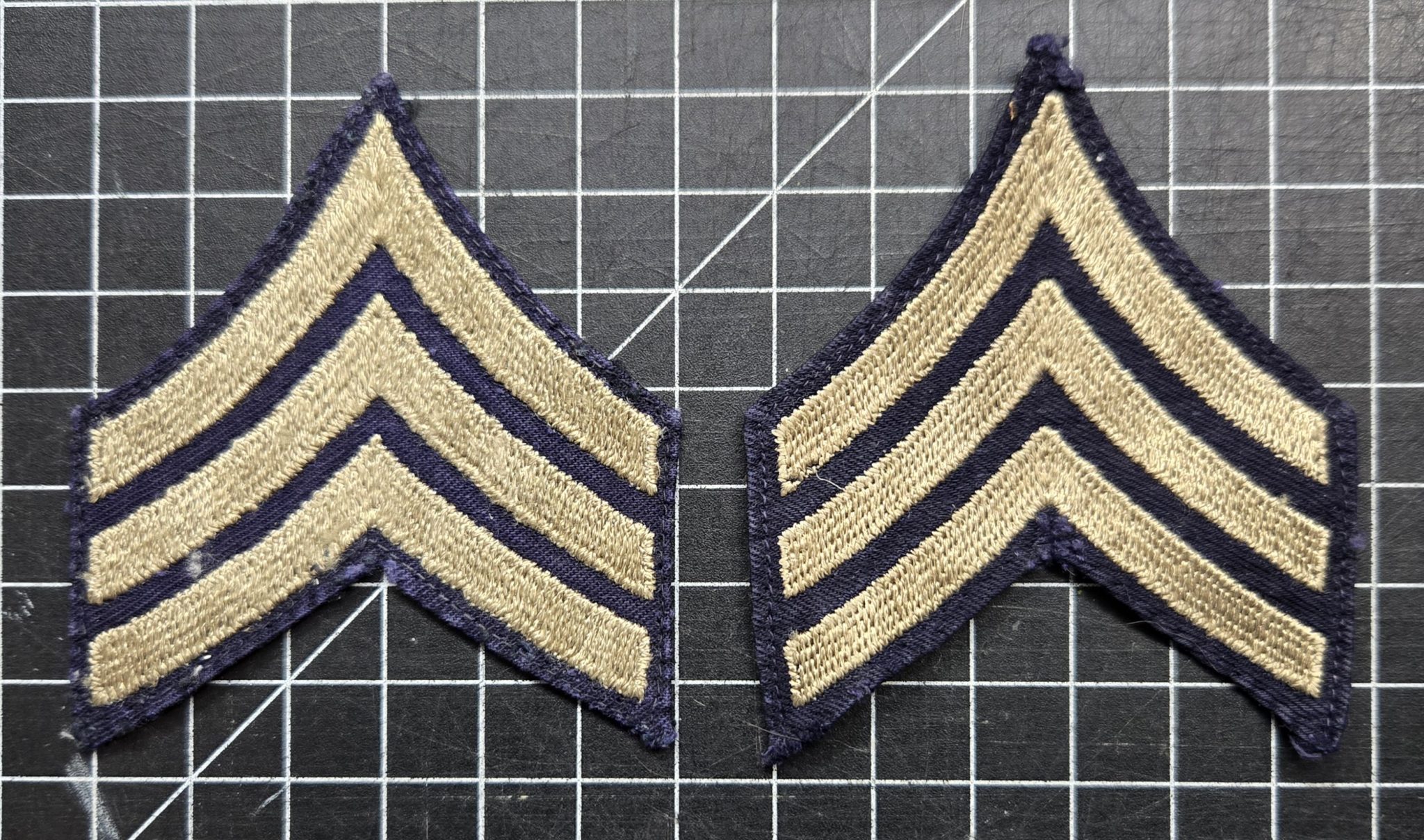 WWII U.S. Army Sergeant Chevrons Pair Blue Back Khaki Stripes Original ...