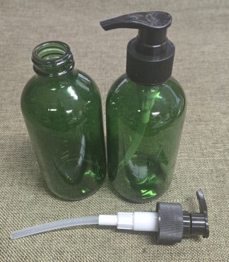 Bottle, Green Glass, 6.5" Tall with Pump Lid