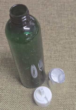 Bottle, Green Plastic, 4 ounce, with 2 lids!