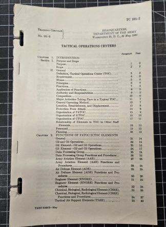 1960 U.S. Army TC 101-2 Tactical Operations Centers Training Circular
