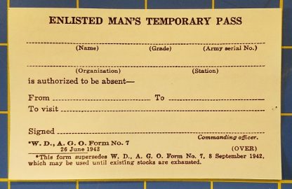 Enlisted Man's Temporary Pass - Early Version